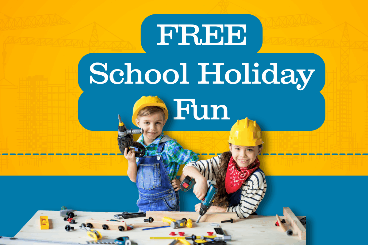 Kids building crafts at Ormiston Town Centre Construction Workshop during school holidays