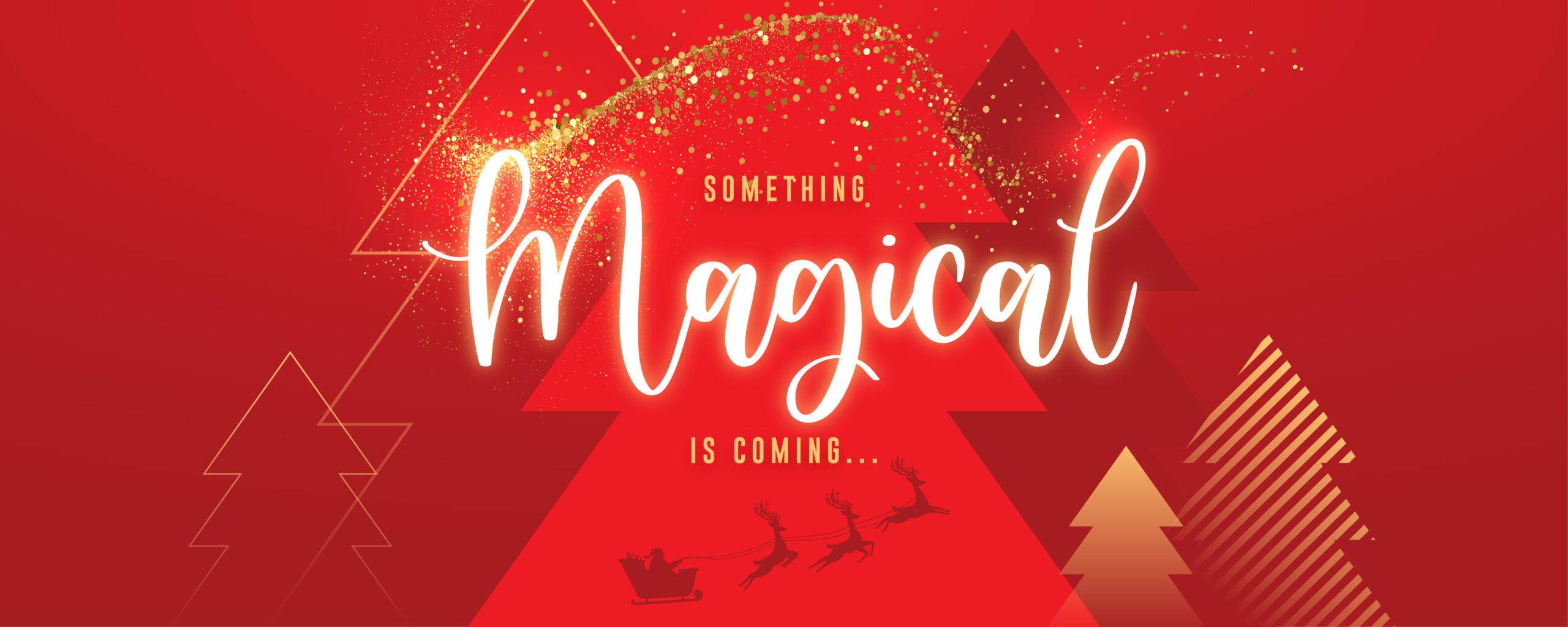 Red banner with Christmas elements. Text reads 